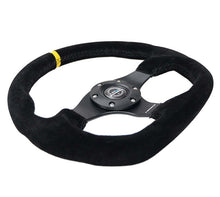 Load image into Gallery viewer, NRG Reinforced Steering Wheel (320mm) Sport Suede Flat Bottom w/ Yellow Center Mark
