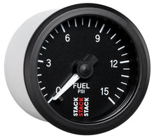 Load image into Gallery viewer, Autometer Stack 52mm 0-15 PSI 1/8in NPTF Male Pro Stepper Motor Fuel Pressure Gauge - Black
